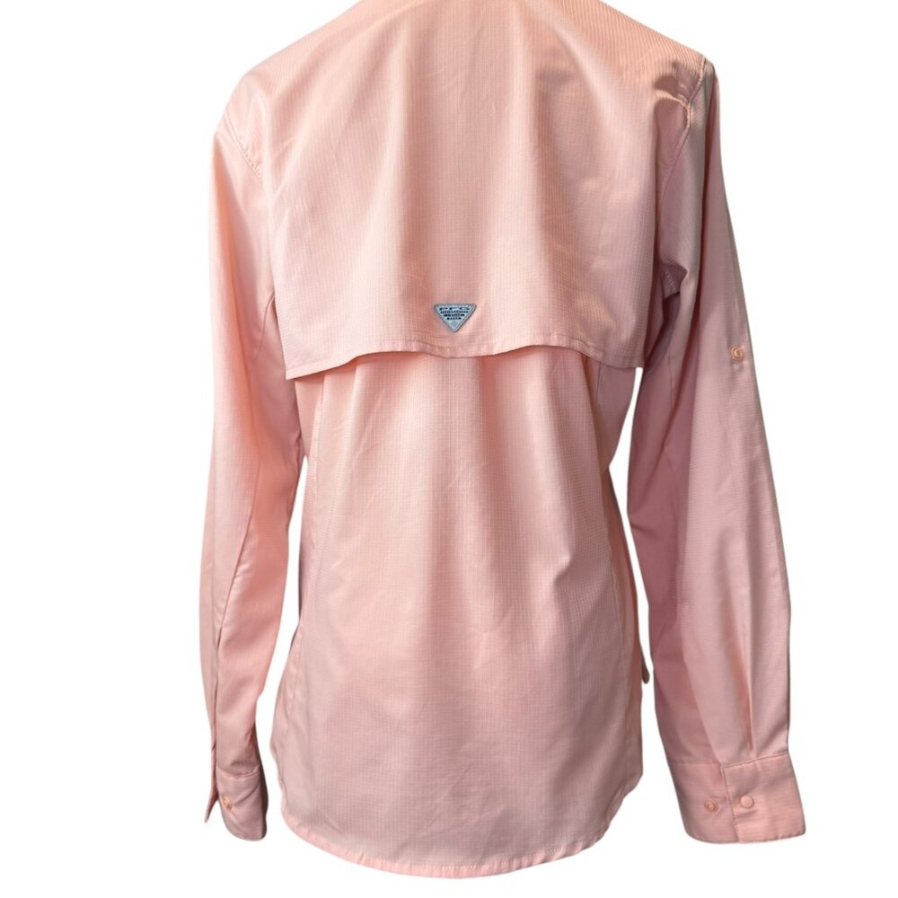 Columbia PFG Omni-Shade Peach Pink Long Sleeve Fishing Shirt S Roll Tab Sleeves - Picture 2 of 8